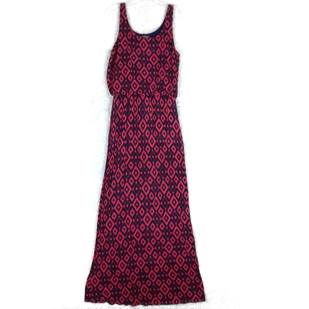 Market & Spruce Womens Dress Maxi Sleeveless Navy Red Diamond Print‎ Long M